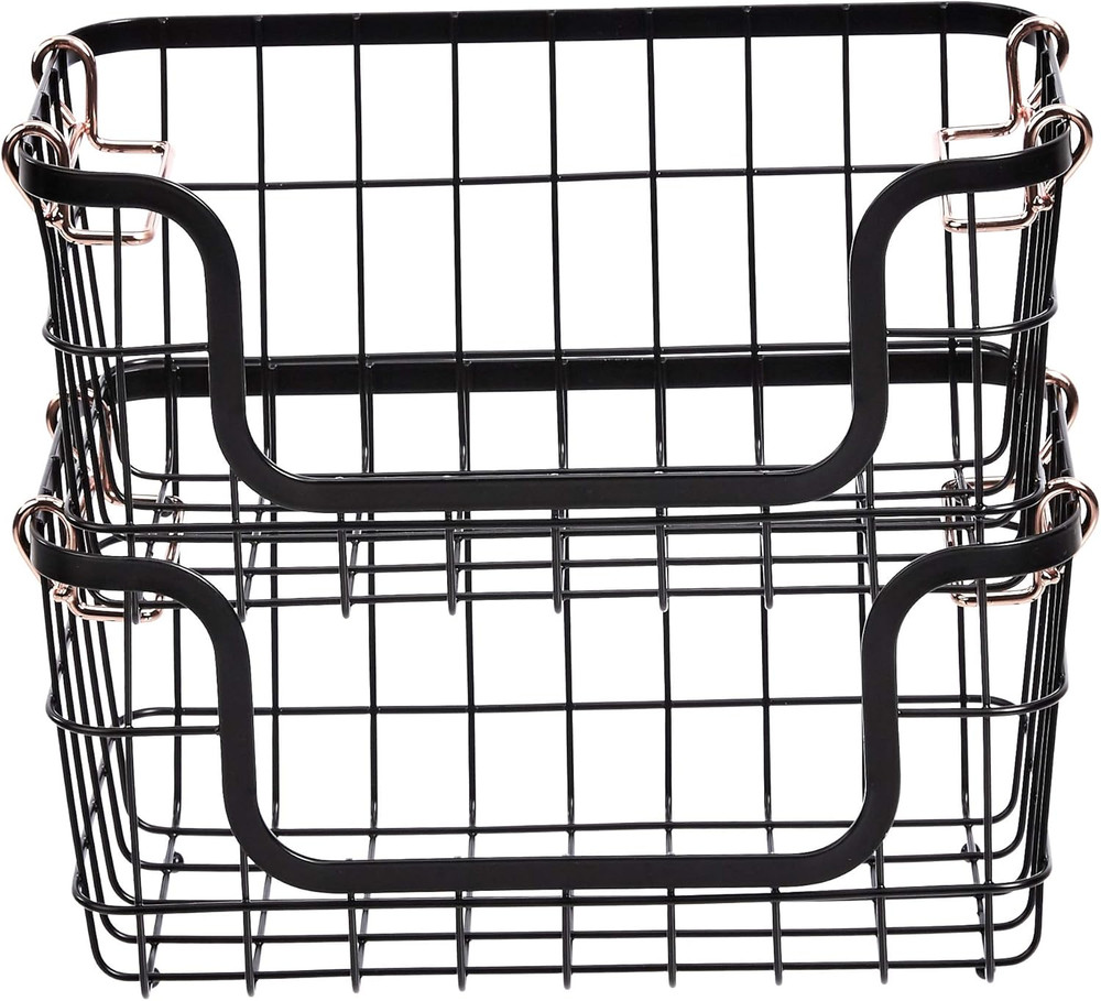 Stackable Metal Wire Rectangular Storage Baskets for Kitchen, Bathroom or Pantry
