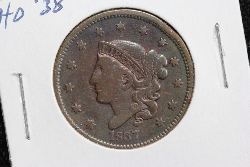1837 Coronet Head Large Cent Head of 1838 2GRA
