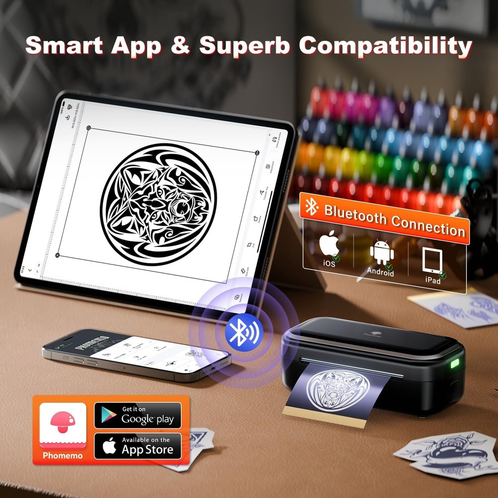 Phomemo TP31 Tattoo Stencil Printer Mini Tattoo Printer w/ 30pcs Transfer Paper
