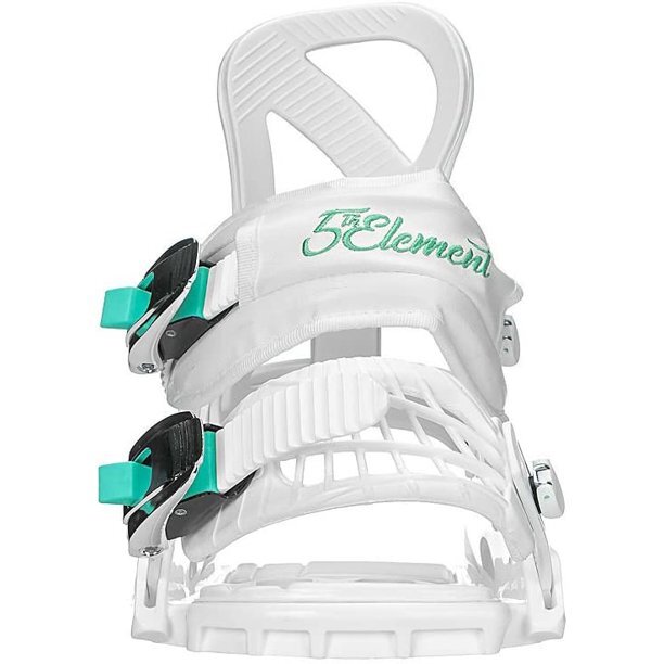 New 5th Element Layla Snowboard Bindings, White and Teal, Binding sizes S/M M/L