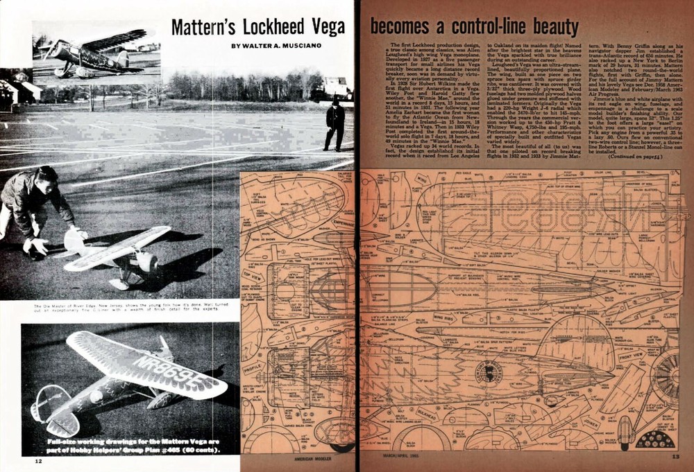 Model Airplane Plans (UC): Lockheed Vega 52" Scale for .35-.60 Engine (Musciano)
