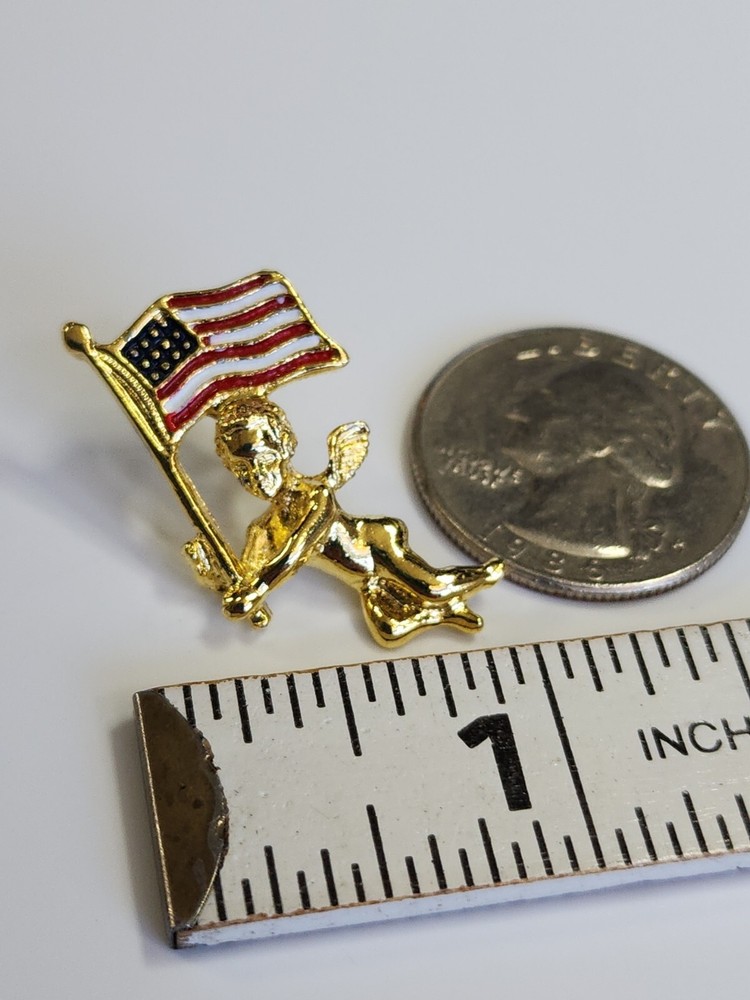 Angel With US Flag Lapel Pin