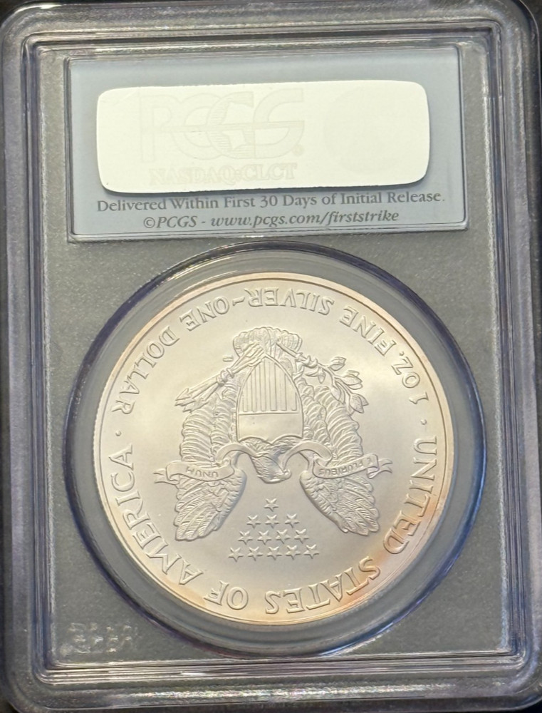 2006 American Silver Eagle $1 PCGS MS69 First Strike Flag Label Slightly Toned