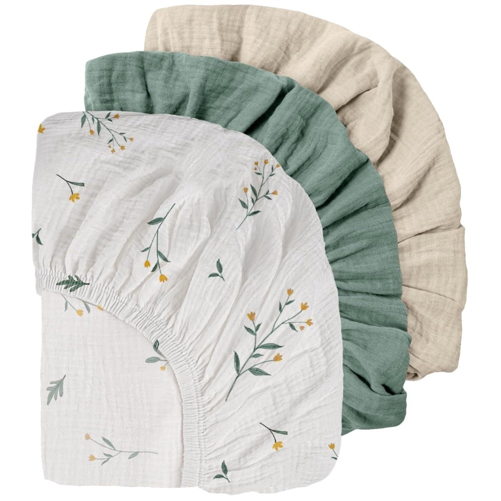 Universal Fitted Muslin Mini Crib Sheets, 3-Pack - Safe & Stylish Baby Bedding