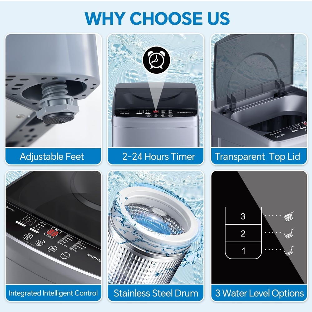 Compact Washer for Dorm Fully Automatic Portable Washing Machine 10 Wash Cycle