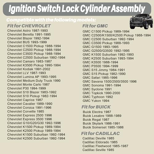 Ignition Switch Lock Cylinder & Door Lock Cylinder Set Compatible with Chevy