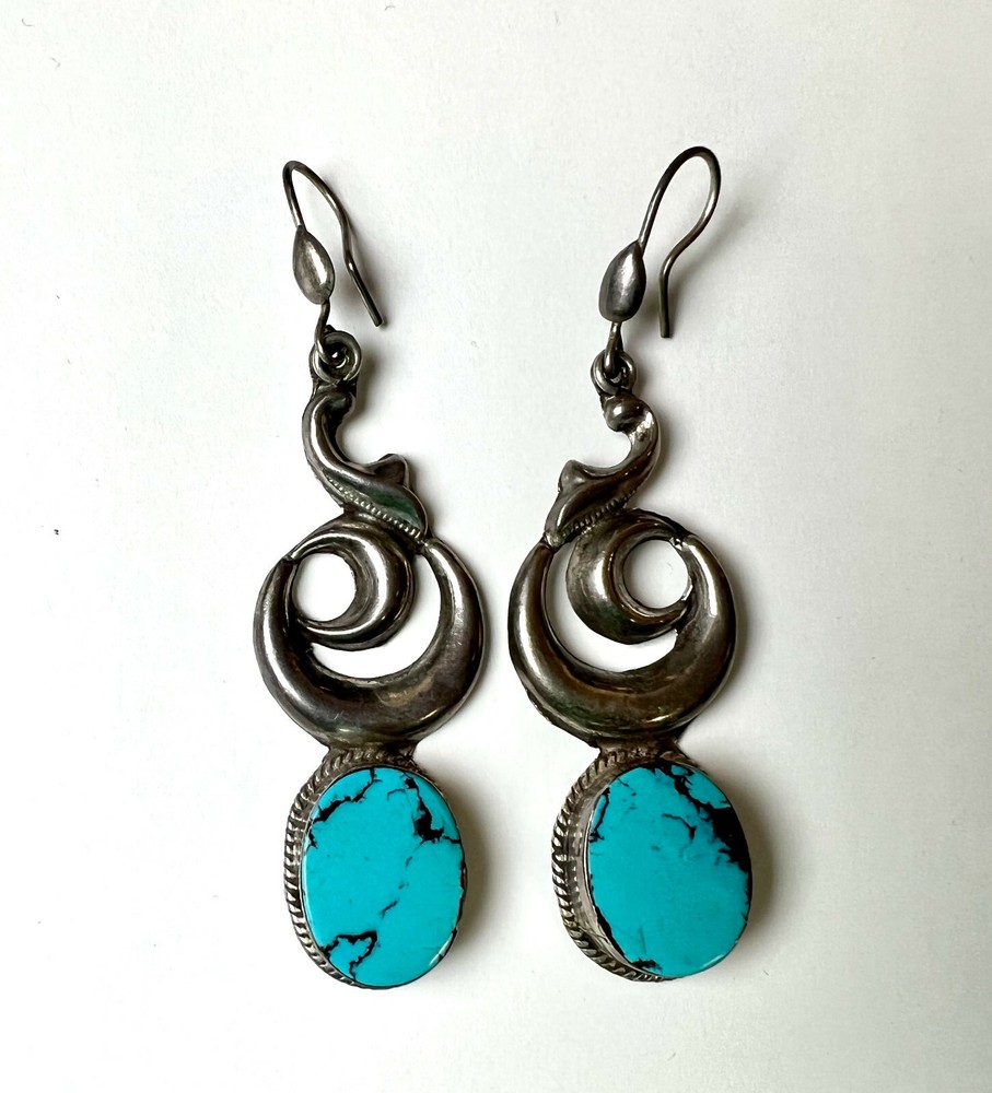 Native Vintage .925 Sterling Silver & Turquoise Dangle Earrings