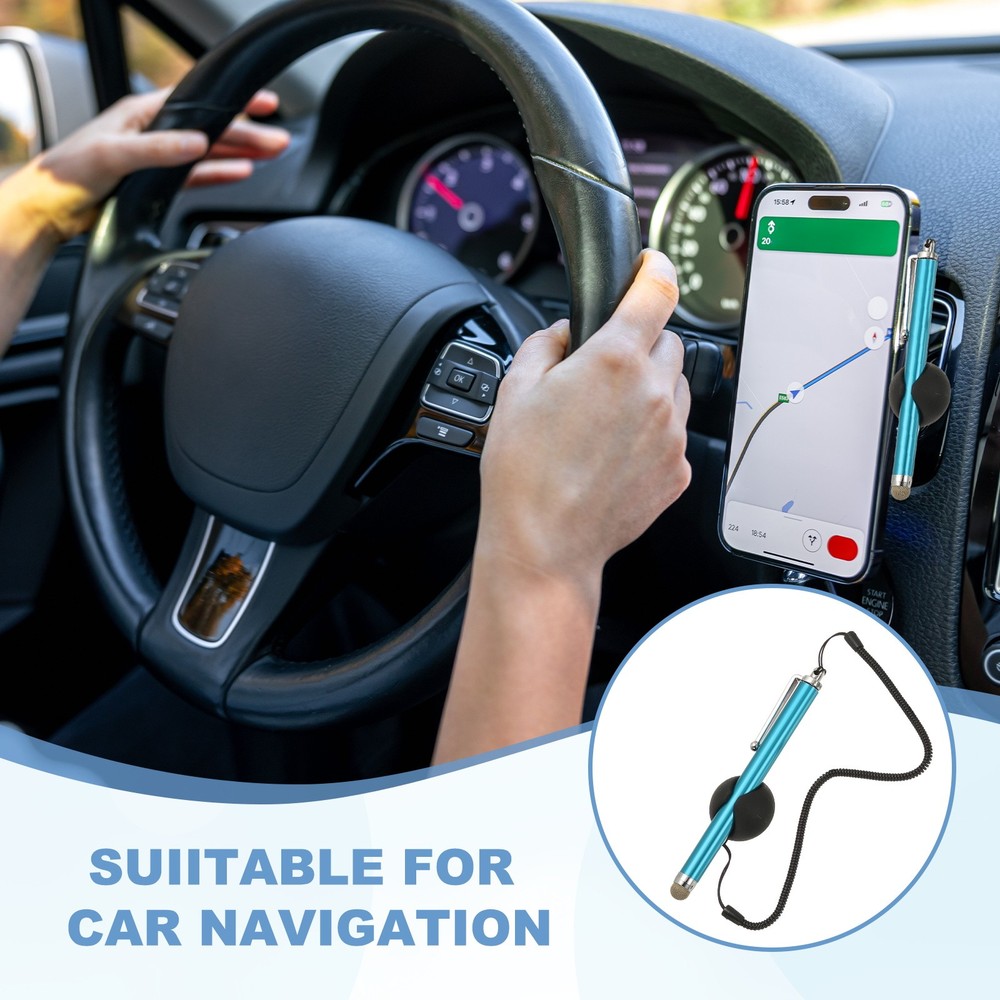 2 Pcs Screen Capacitive Pen with Spring Rope Fixing Dock Light Blue