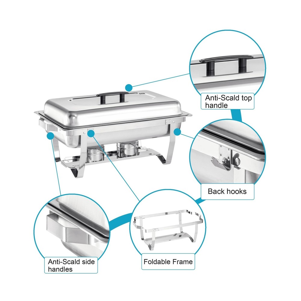 Chafing Dish Buffet Set 4 Packs,9 Quart Stainless Steel Foldable Rectangular ...