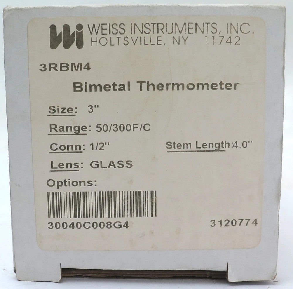 Weiss Instruments Bimetal Thermometer 3" Dial 3RBM4