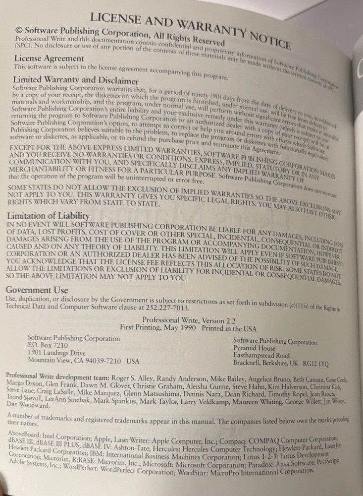 Vintage 1989 SPC Professional Write 2.1 Word Processing Software 3.5 5.25" Disks
