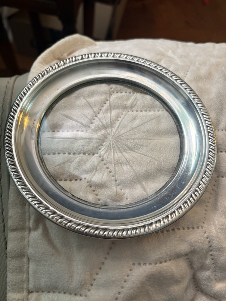 Vintage Sterling Silver & Crystal Champagne / Wine Coaster