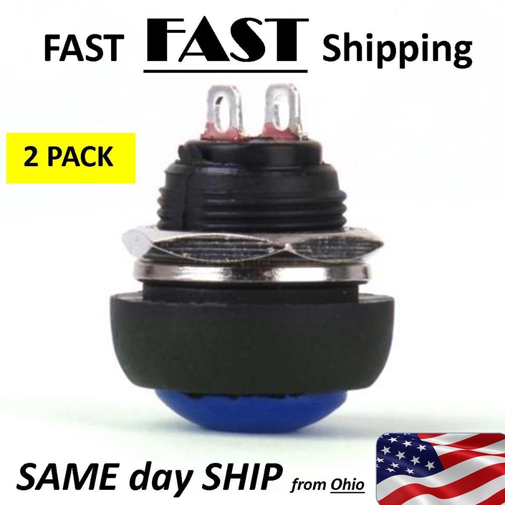Momentary Push Button Blue Switch - 2 pack