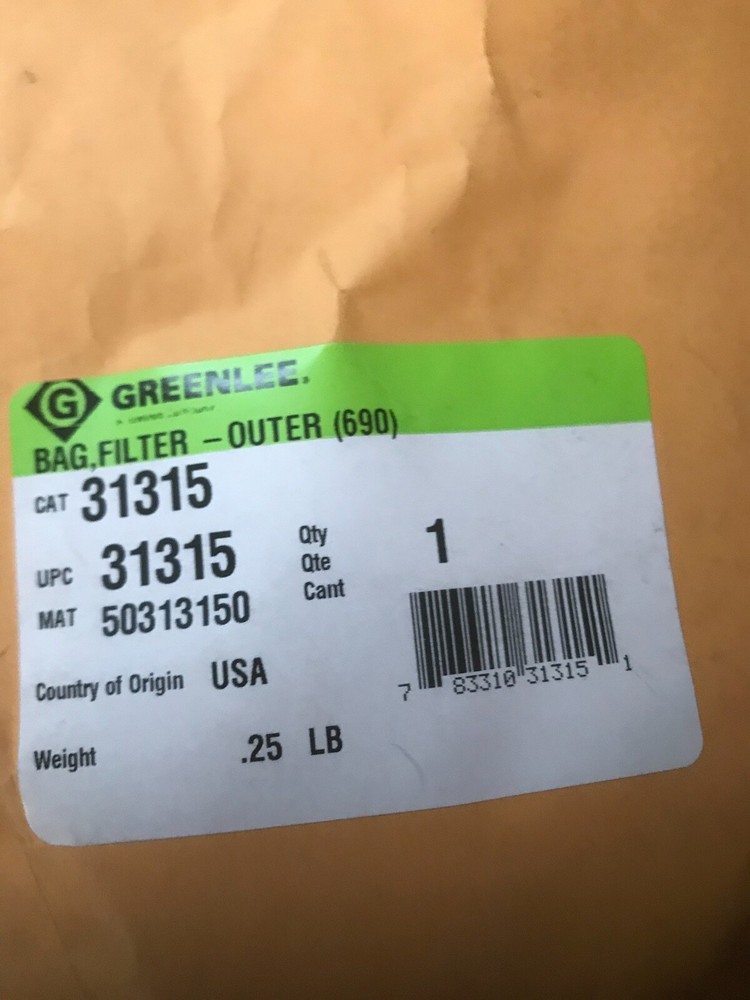 Greenlee 31315 Outer Filter Bag 690