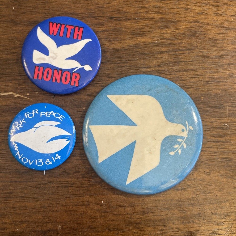 3, Peace Pins Dove Pins Backs