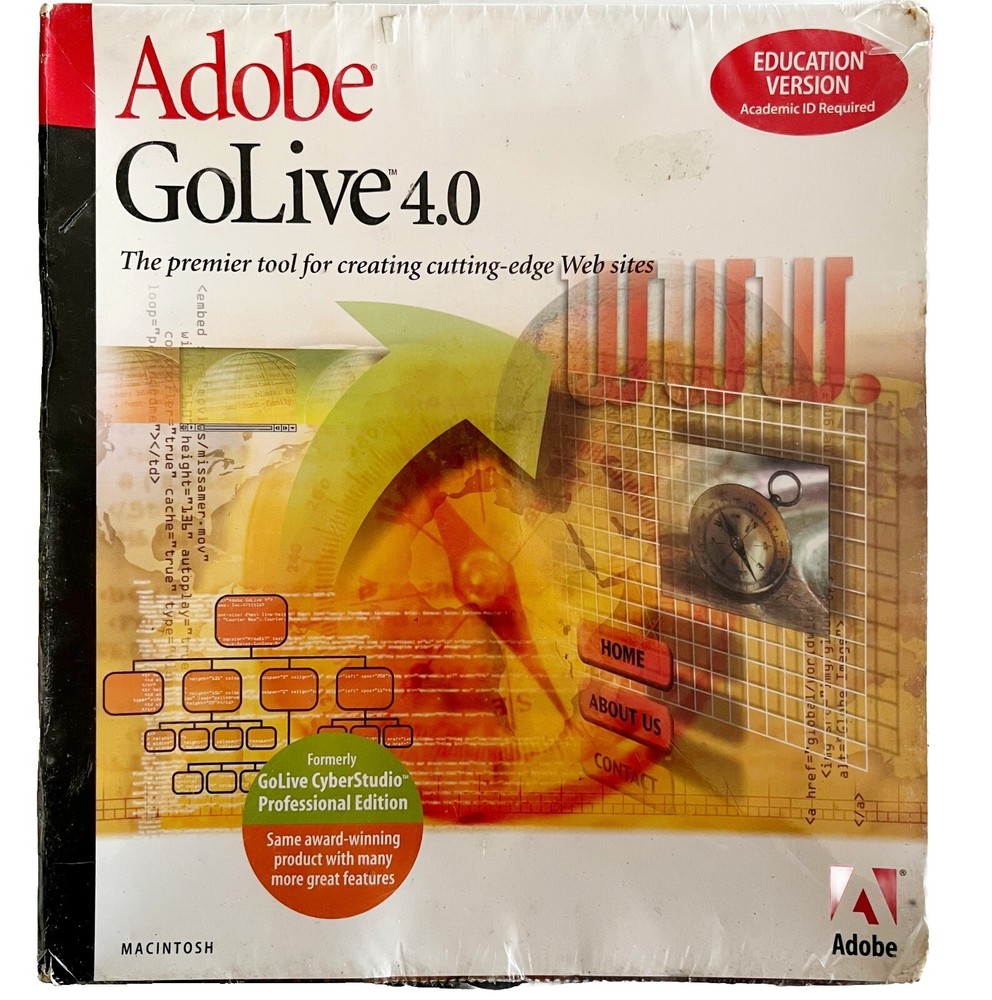 Adobe GoLive 4.0 Software Design Tools Kit Sealed NOS Educational Version ELEC