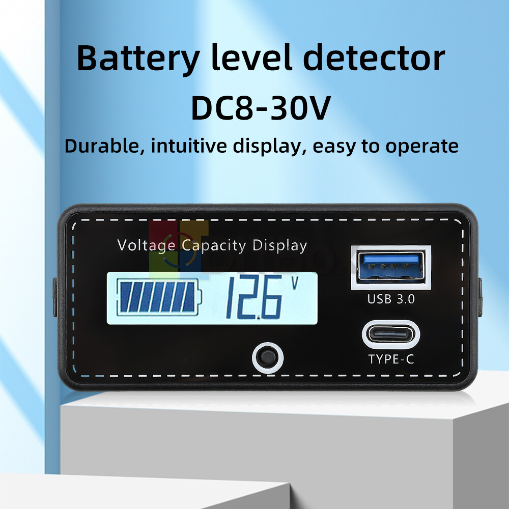 DC 8-30V Li-ion Battery Capacity Indicator Voltmeter Voltage Tester USB+Type-C