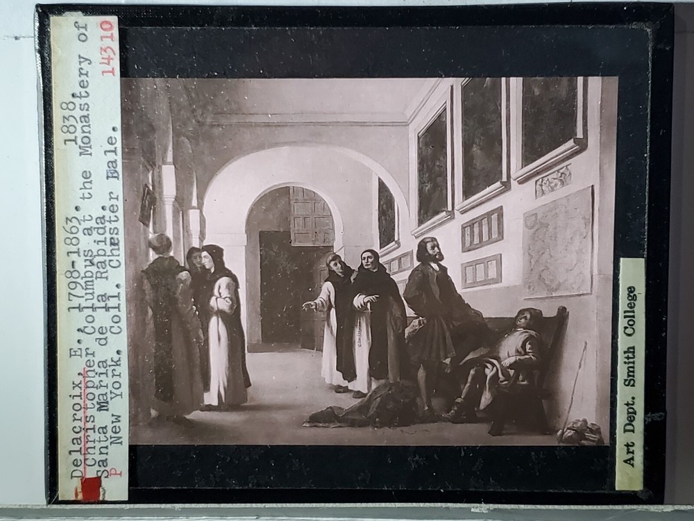 Christopher Columbus At Monastery, Eugène Delacroix, Magic Lantern Glass Slide