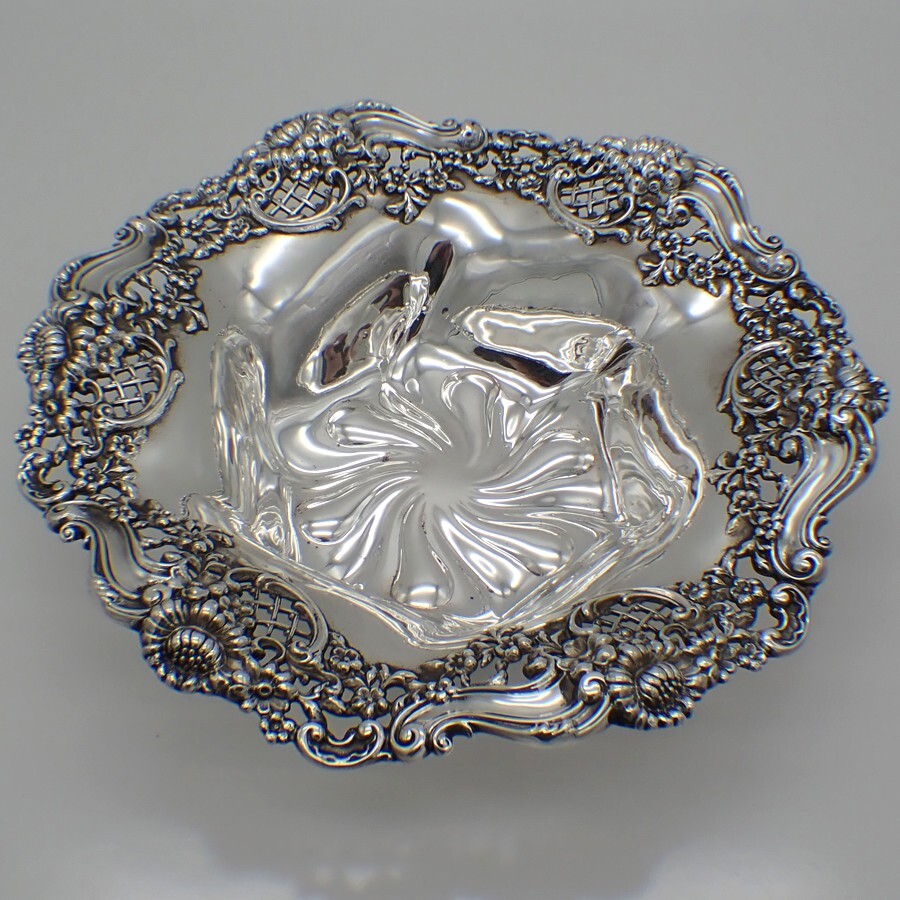 Serving Bowl Ornate Floral Border Sterling Silver