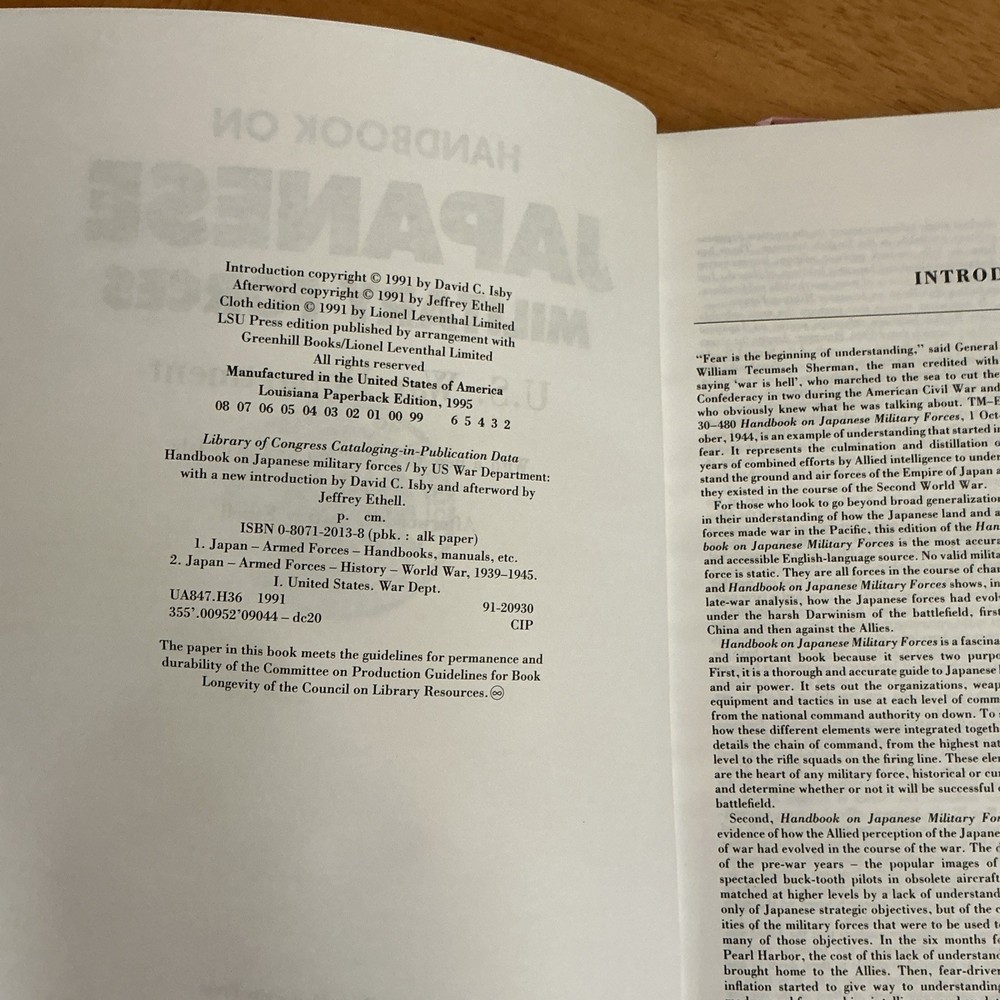 Handbook On Japanese Military Forces Reference Book