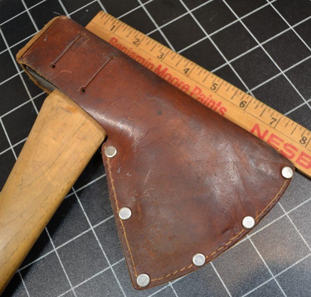 COLLINS CRUISER AXE WITH ORIGINAL SHEATH - ORIGINAL HANDLE - SADDLE AXE