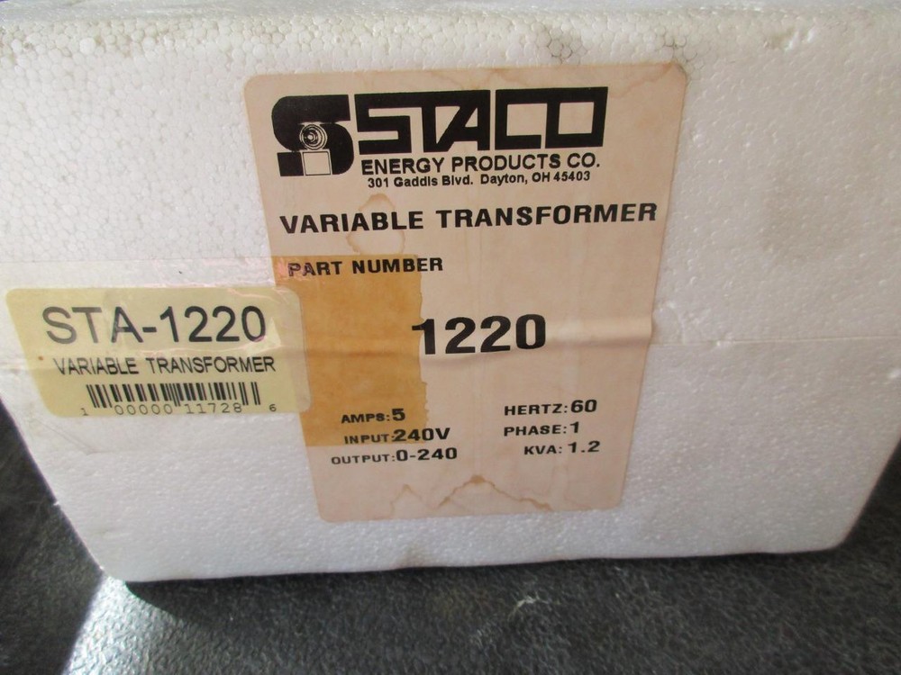1220 STACO Variable Transformer Single Phase Input 240V Output 5 Amp NIB