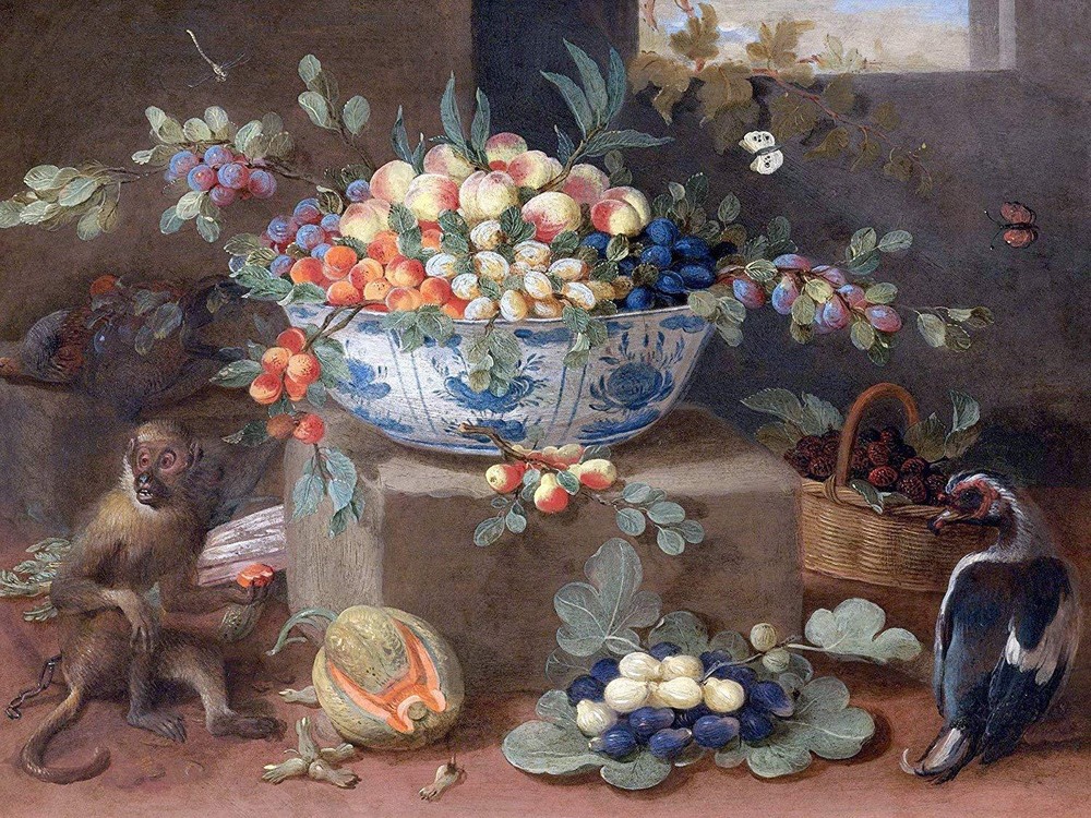 FRUIT BOWL BERRIES BASKET MONKEY BIRD Tile Mural Kitchen Backsplash Ceramic 10x8