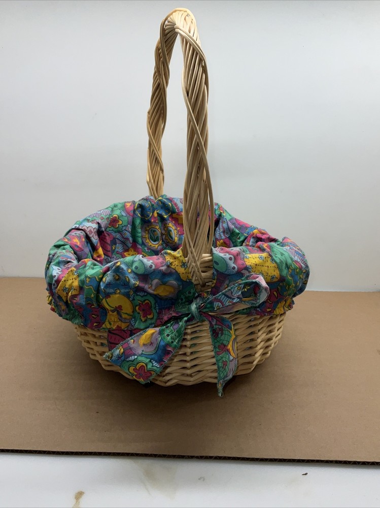 Easter Basket Kitsch Multi Color Liner Woven Boho Wicker
