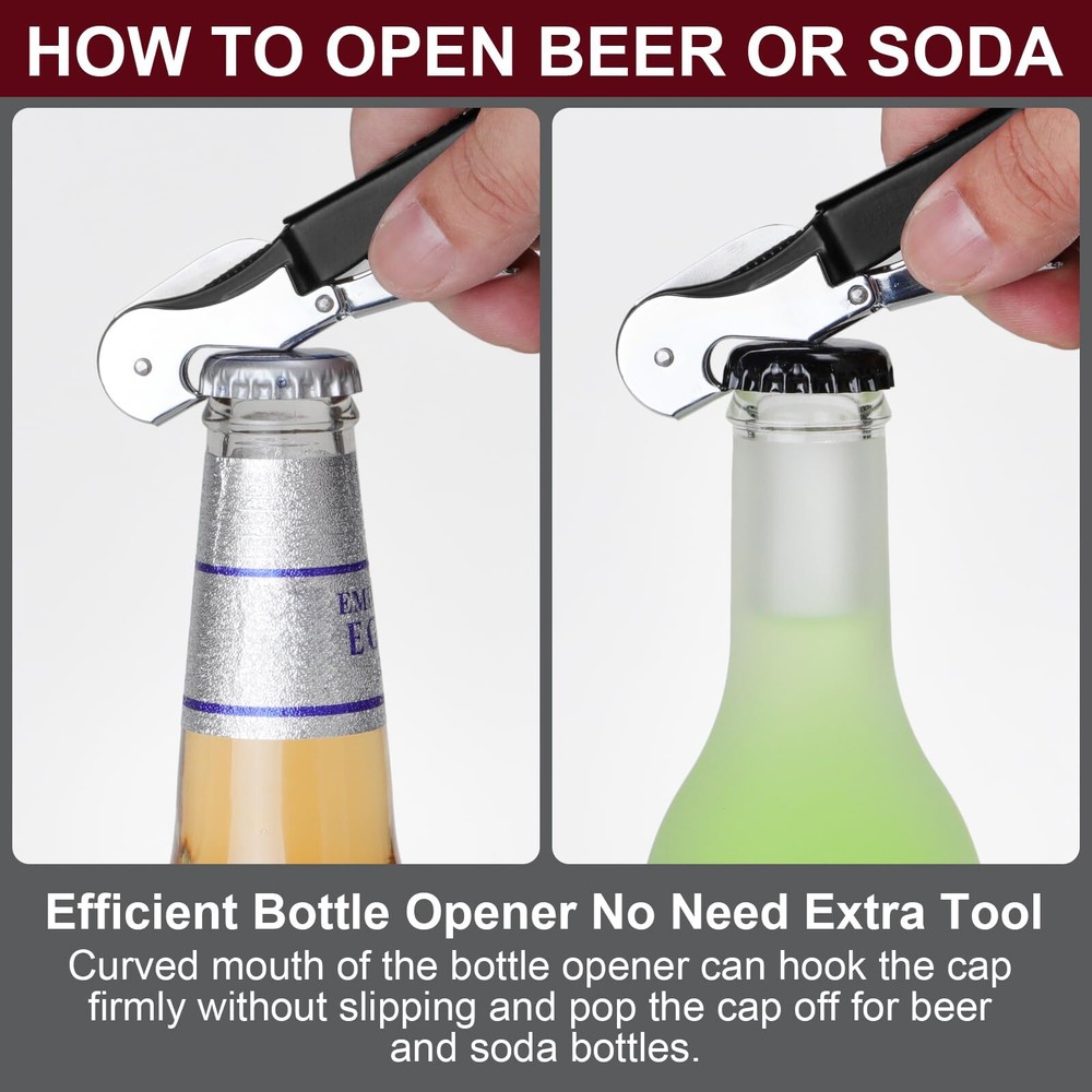 Manual Wine Opener Foldable Server Wine Key Double Hinged Corkscrew With Foil Cu