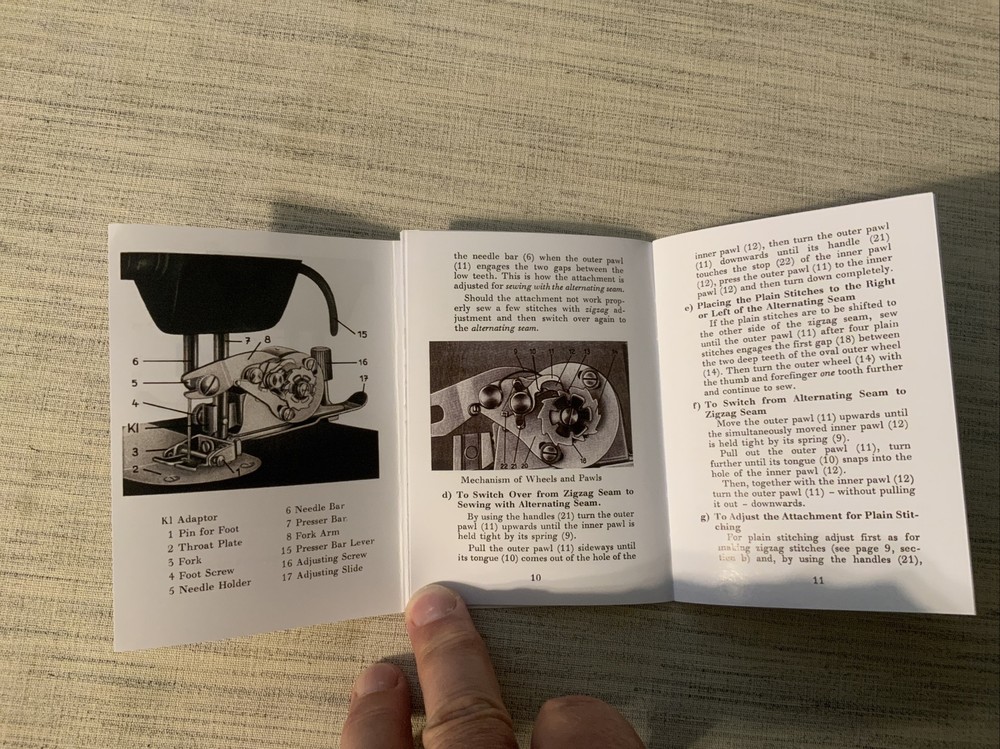 Würker ZigZag Buttonhole Attachment Instruction Booklet Only