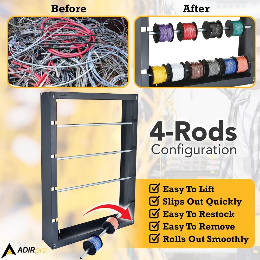 Versatile Wire Spool Dispenser Rack - Organize & Display for Industrial Use