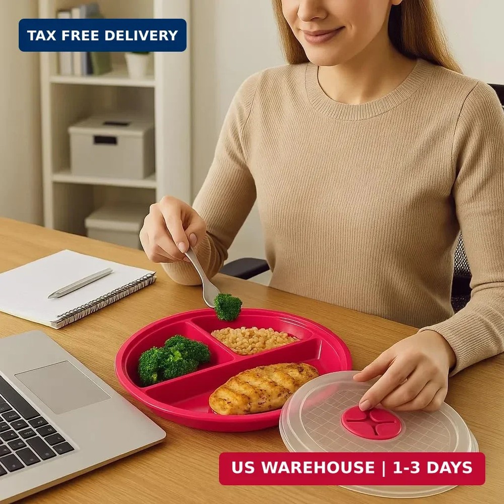 4-Pack Divided Microwave Plates with Vented Lids - BPA-Free, Stackable Meal Prep