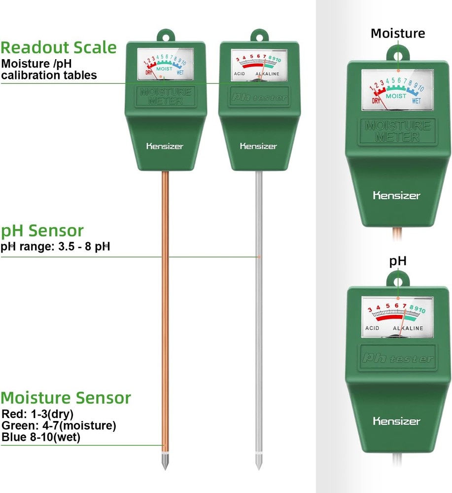 Kensizer Soil Tester, Moisture/pH Meter, Gardening Meter