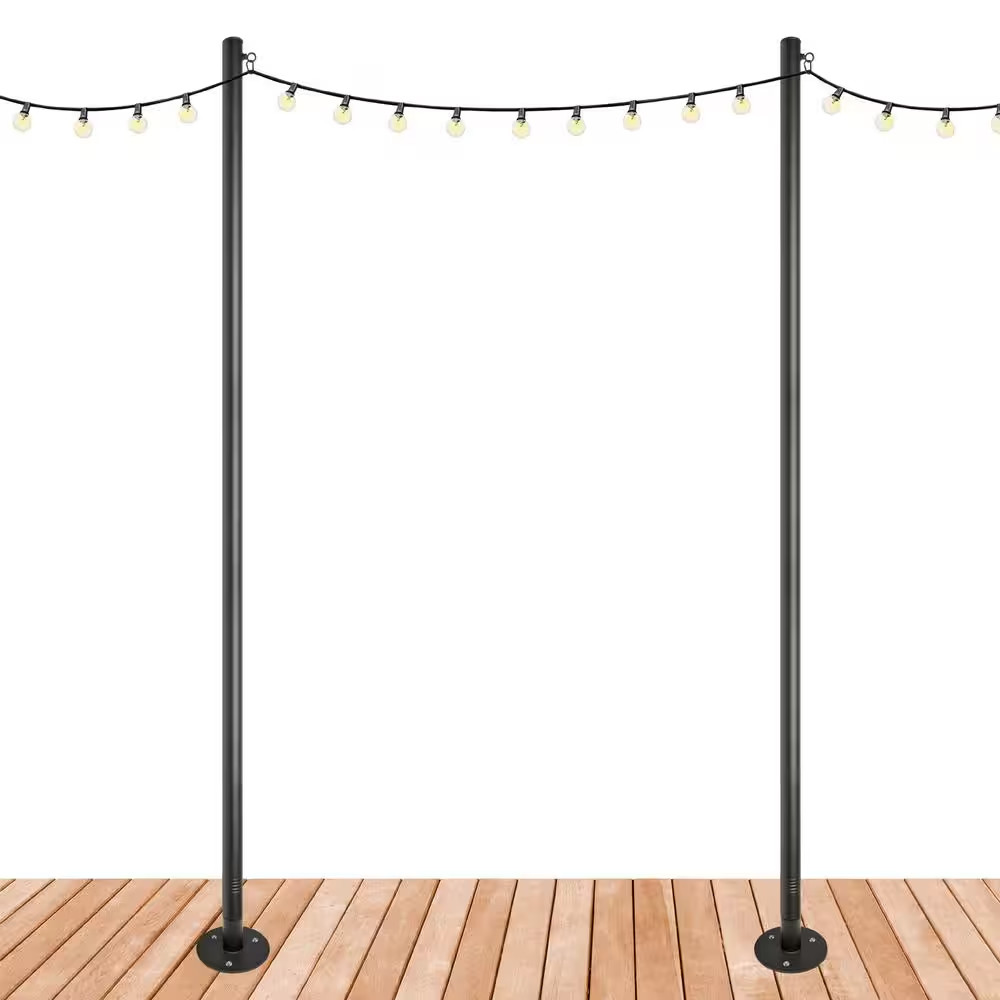 Two 10 Ft. Premium String Light Poles for Deck/Concrete, Black