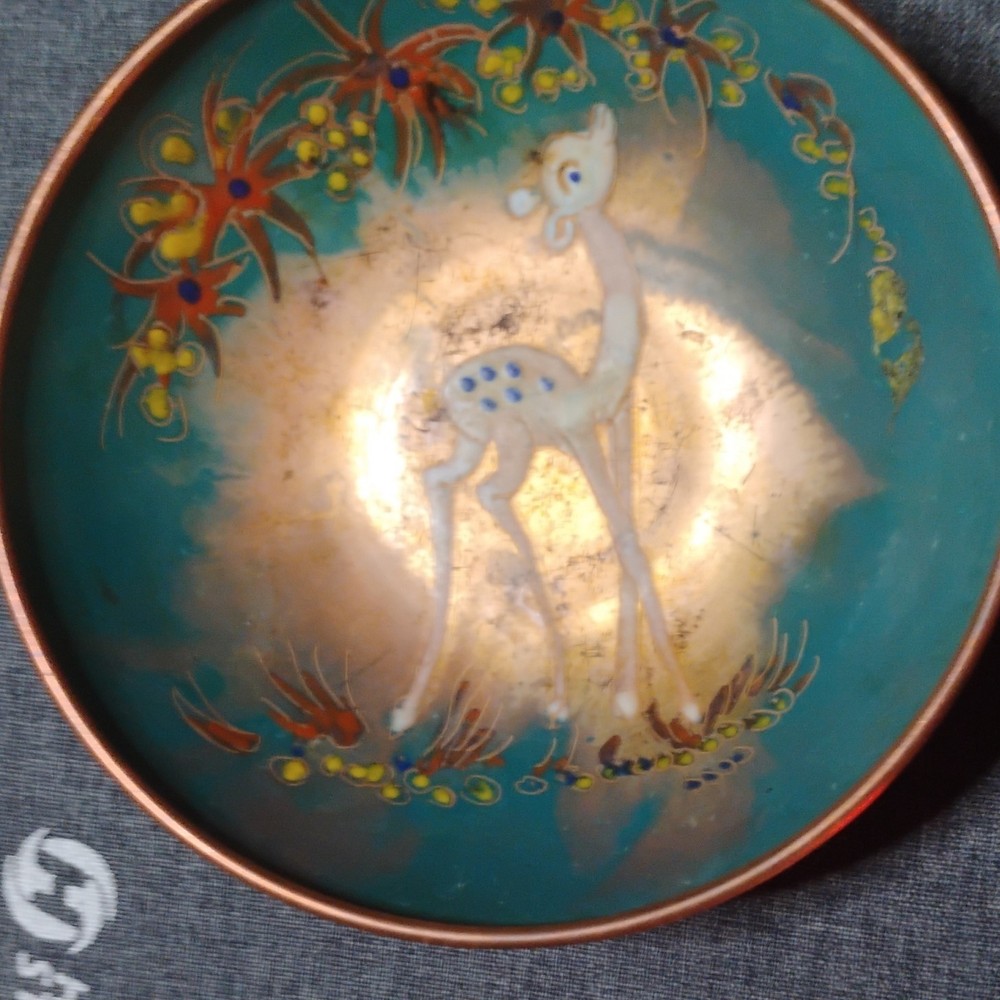 Copper Dish with Deer and Floral Design
