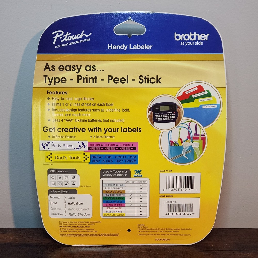 Brother P-Touch PT-45M Handheld Label Maker Includes 2 Starter Tapes