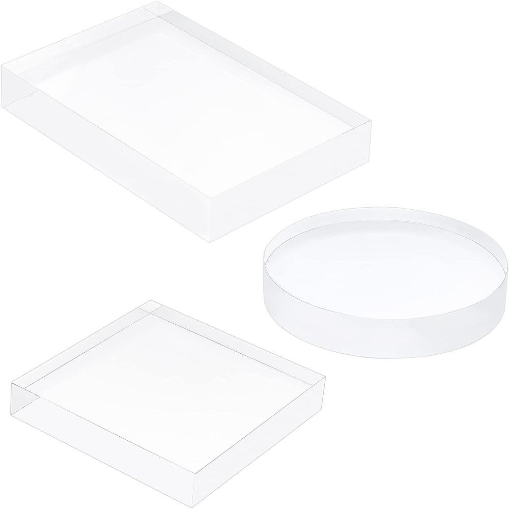 1set 3 pack Clear Polished Acrylic (Square & Flat Round & Rectangle) Display