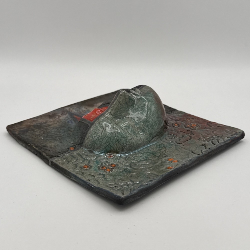 Sergio Naduville Studio Pottery Ceramic Mask Face Tile 7”x7” Signed & Dated 2002