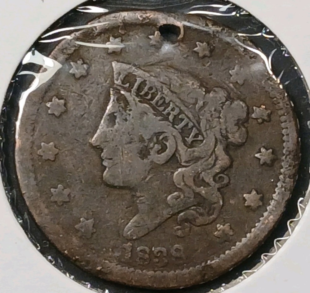 1838 Coronet Head Large Cent Holed Cull