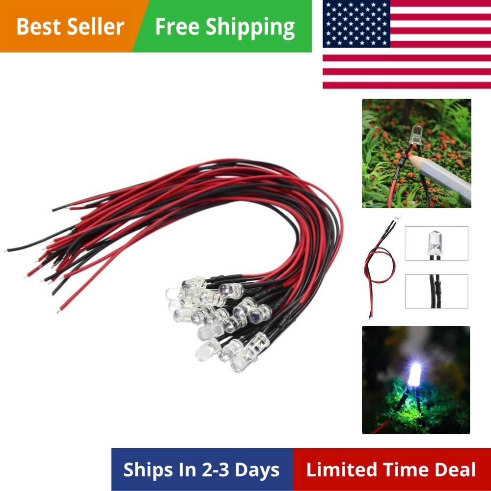 20pcs Pre-Wired 5mm Warm White LED Lights for Model Train Layouts & Projects