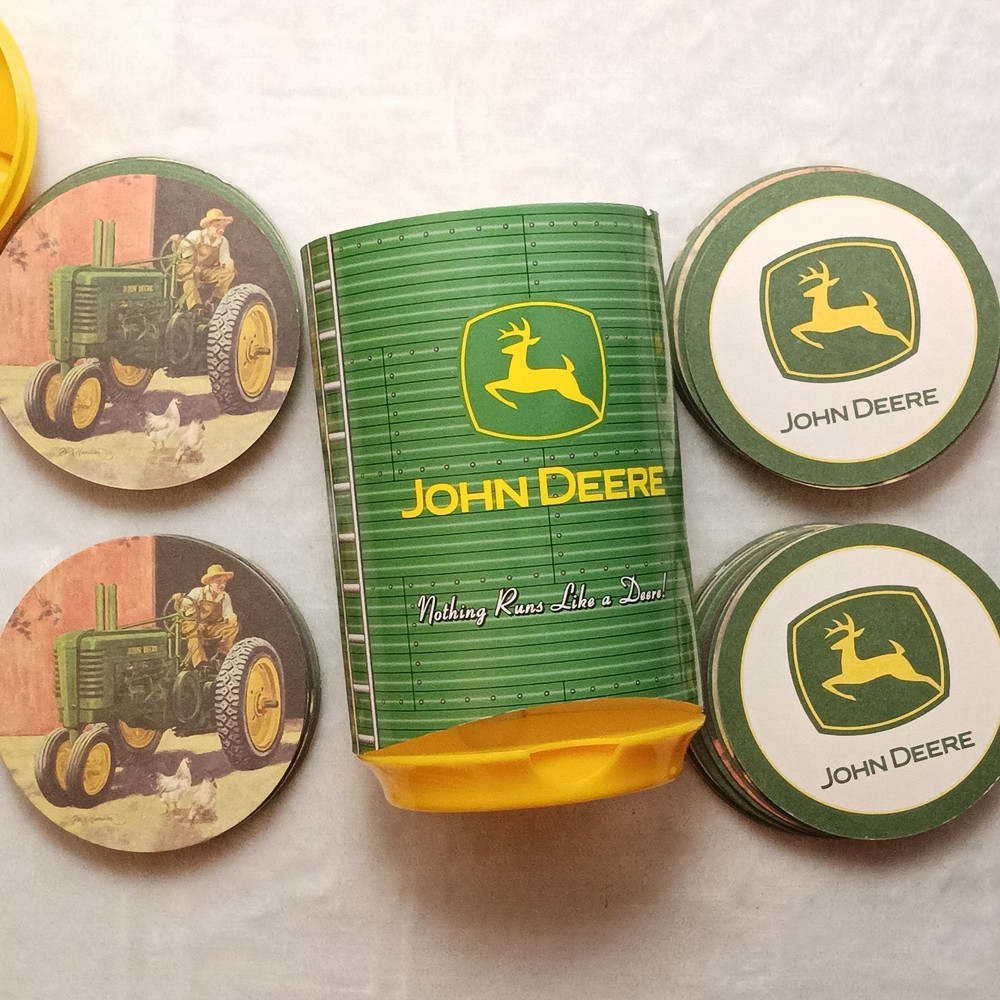 John Deere Dispenser Silo Coaster Coasters Set with Absorbent Beverage Refill