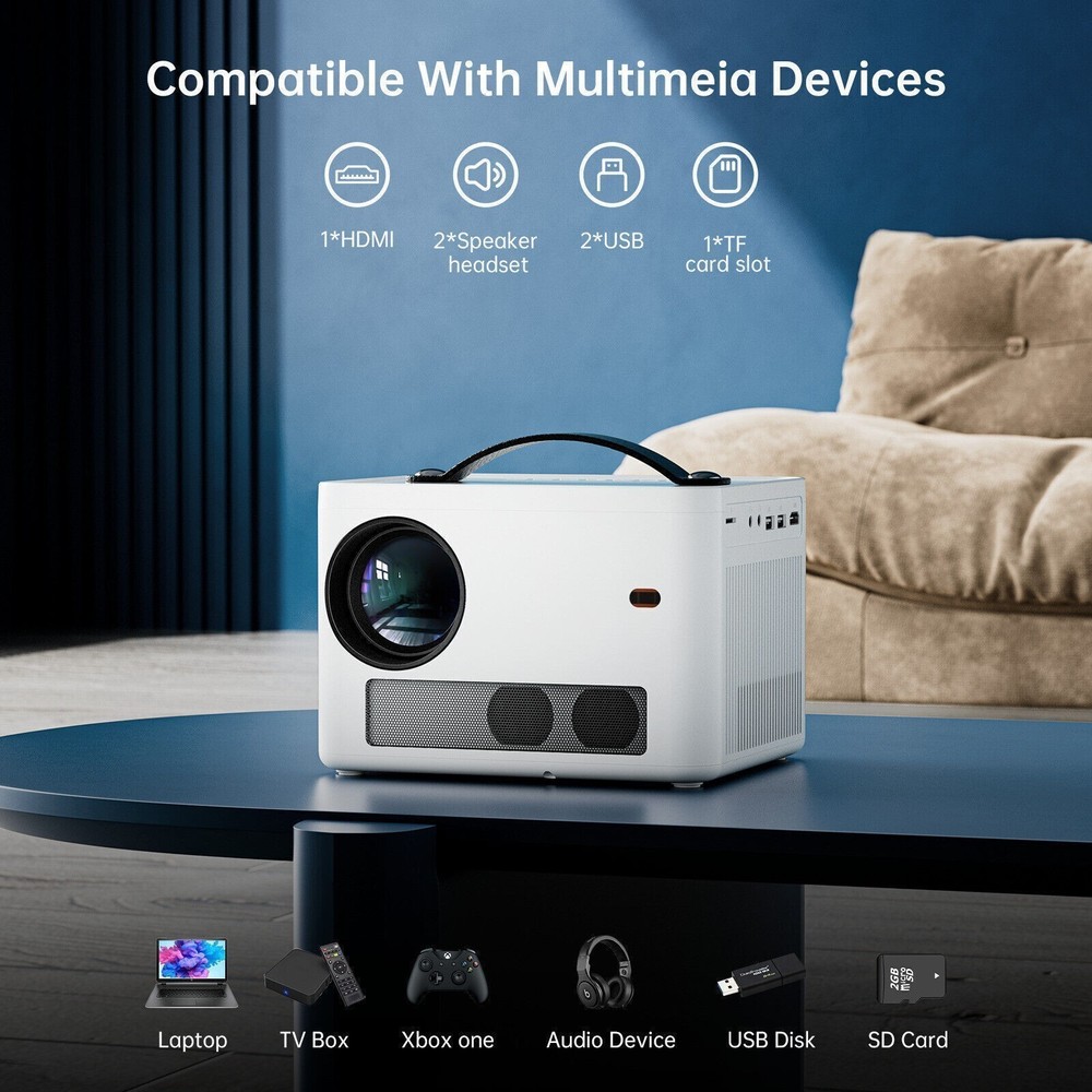 Native 1080P Smart Projector WiFi Bluetooth 4K Home Theater For Android iPhone