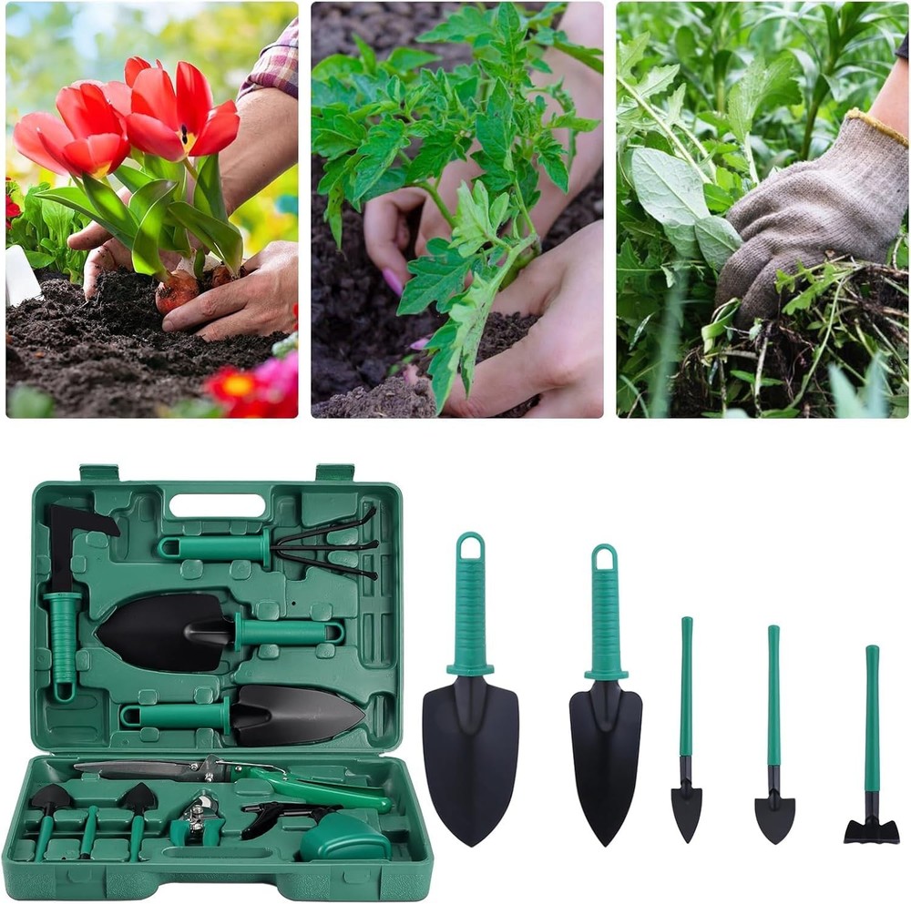Garden Tools Set 10 Piece - Hand Tool with Ergonomic & Durable blue