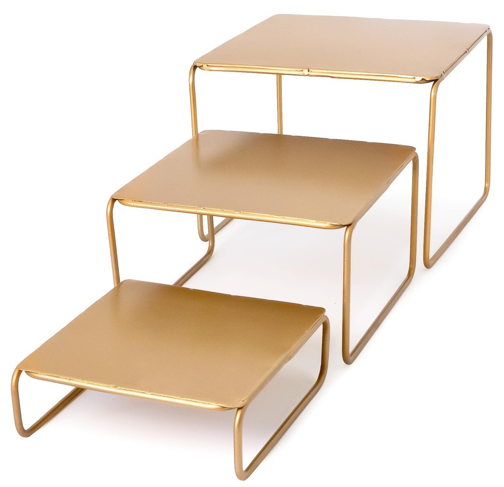 Red Co. 3-Piece Set (6”, 7”, 8”) Modern Decorative Metal Nesting Square Table...