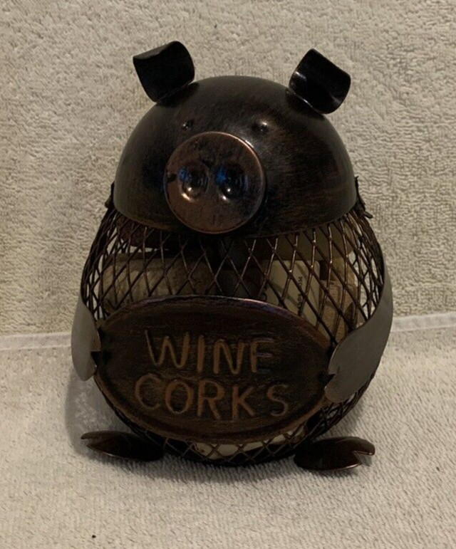 Antique Copper PIG WINE CORKS Holder Figurine 6x4 - EUC