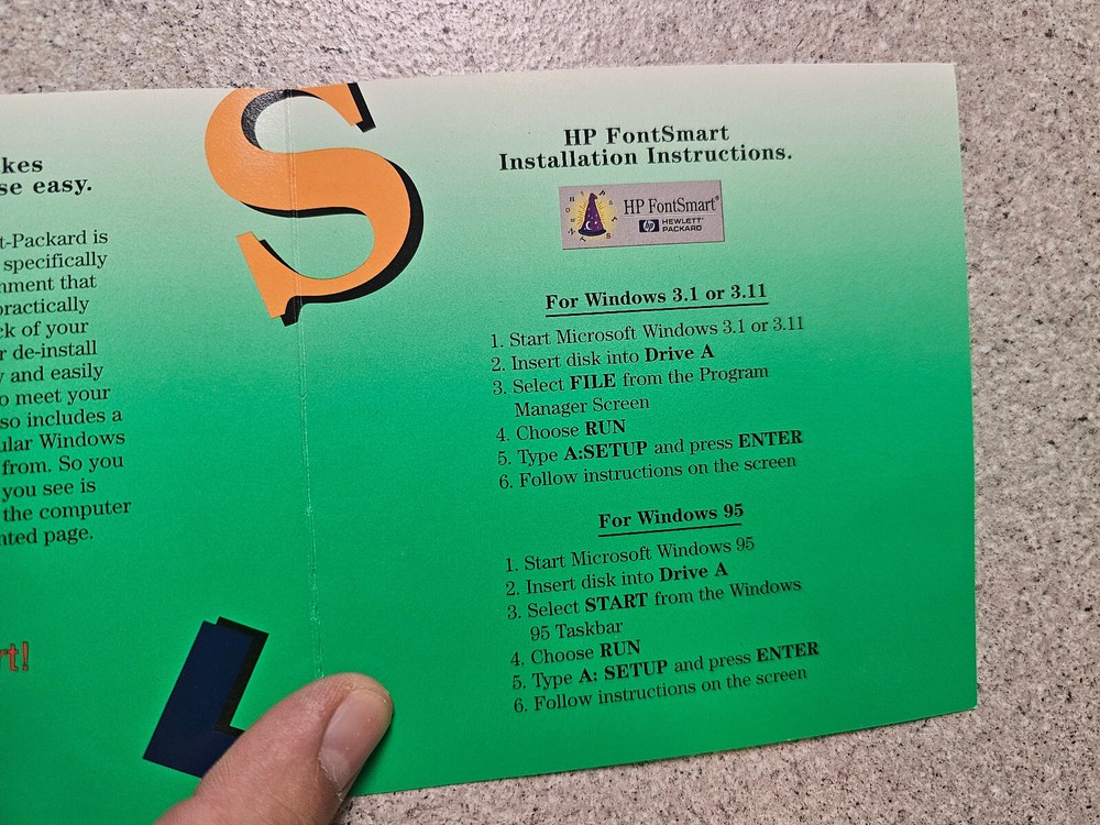 HP FONTSMART FOR WINDOWS 3.1 DISKETTE VERSION.