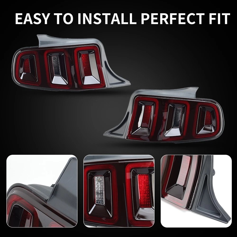 For 2010-2014 Ford Mustang Full LED w/ Sequential Tail Lights Black Brake Lamps