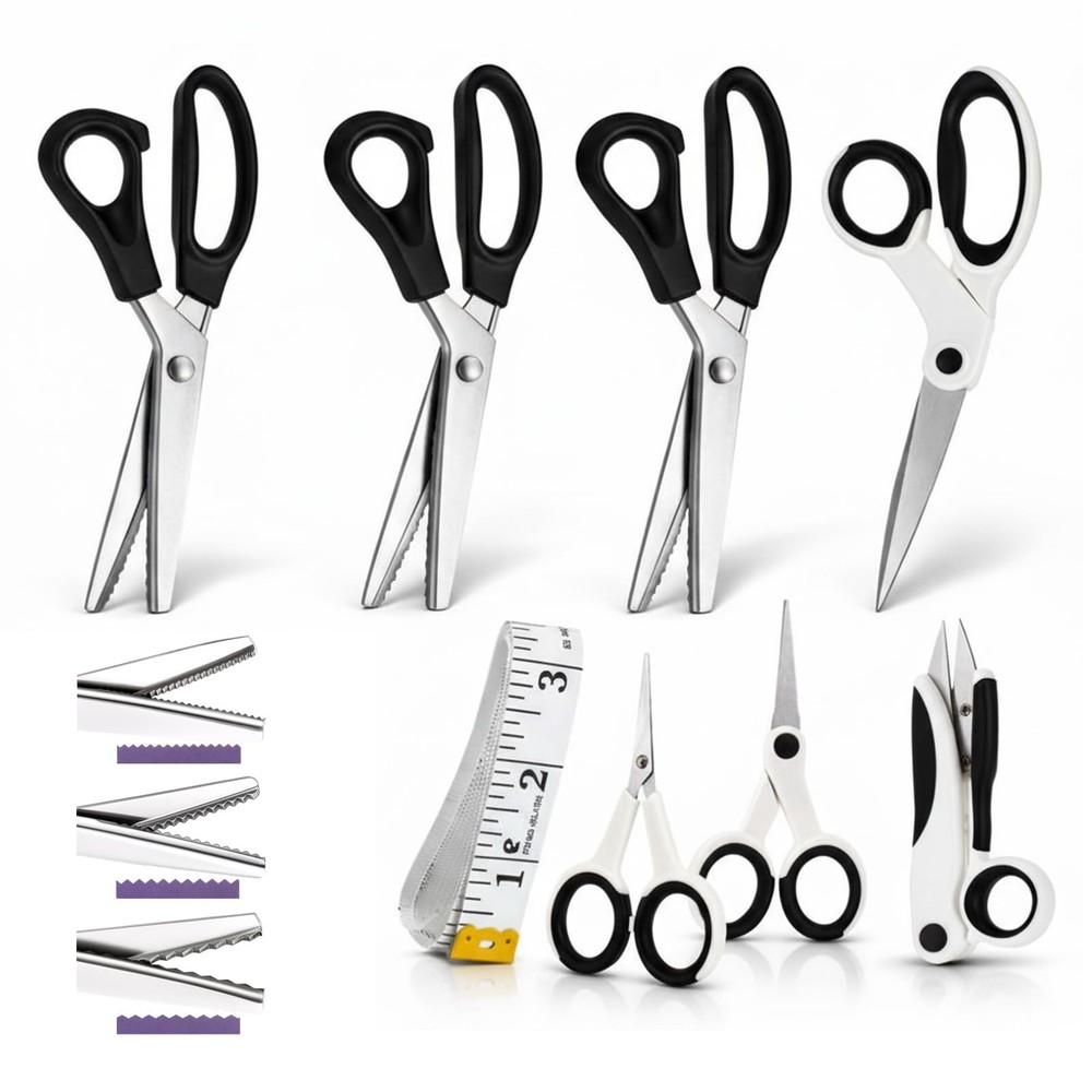 8 Pcs Sewing Scissors Bundle, 3/5/7mm Pinking Shears for Fabric Cutting Inclu...