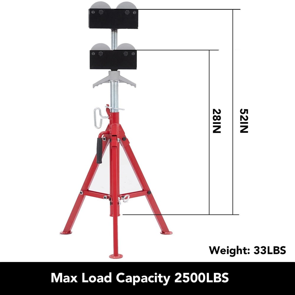 ✨Portable Folding Pipe Jack Stand with Roller 28–52" Adjustable Height 2500 lbs