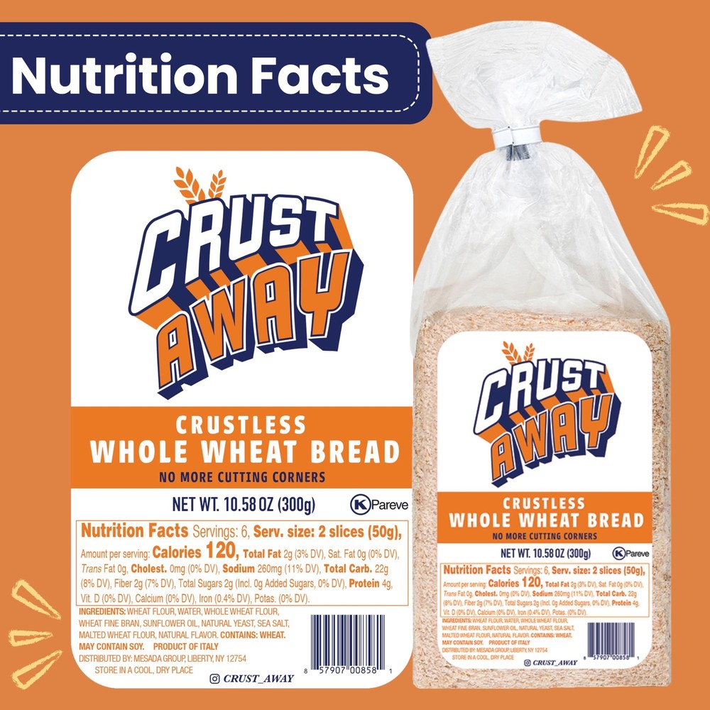 Crust Away Crustless Whole Wheat & White Bread – Clean Ingredients – Non-GMO,...